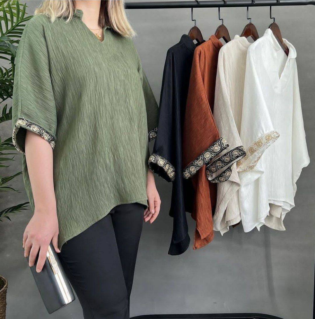 شومیز جلوبسته آستین خرجکار هندی