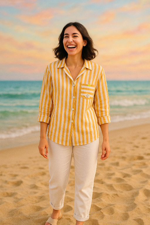 شومیز لینن راه راه فری سایز