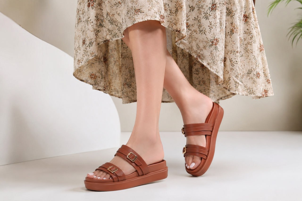 صندل زنانه دو سگک طبی لژدار کد 5-622 | سبک، راحت و مناسب استفاده روزمره